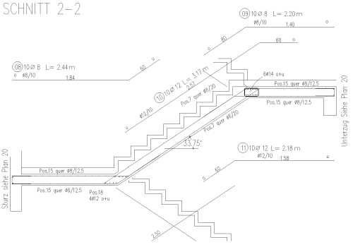 Bewehrungsplan eines Treppenlaufs