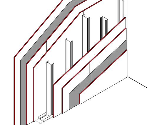 Perspektive einer Brandwand in Gipskartonbauweise Perspektive einer Brandwand